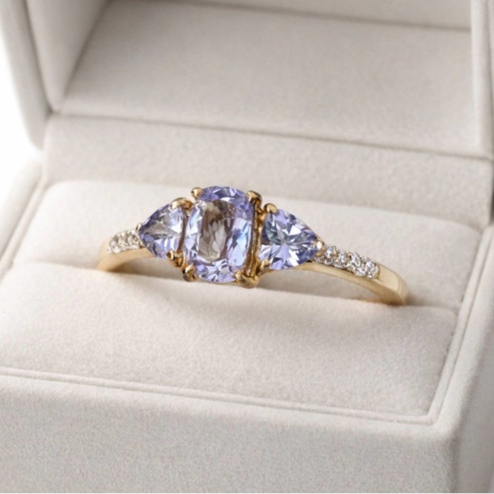 Tanzanite White Zircon 1.25 ctw Gold Vermeil Silver Ring Sz 8